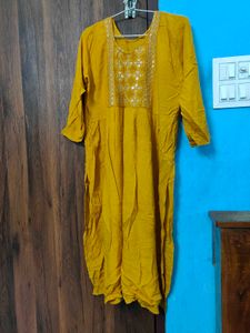 Mustard Yellow Embellished Kurti
