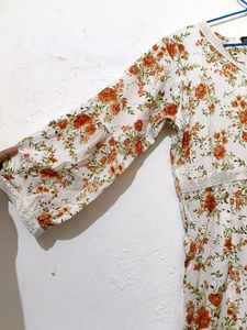 New White Floral Print Kurti And Dupatta 👗🍊