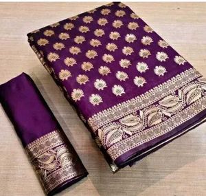 Kanjeevaram Silk Purple Jacquard Saree With Blouse