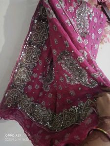 heavy onion colour fully pearl work Saree