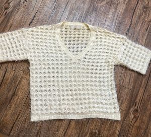 LOFT Open Weave Fuzzy Knit Top