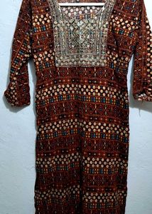 Brown Patterned Ethnic Dress