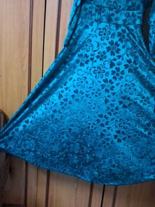 Vintage Teal Floral Velvet Dress
