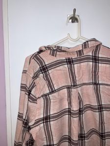 oversized pink and grey checkered shirt