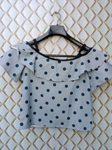 New With Tag Polka Dotted Grey Shoulder Tunic