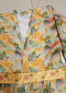 Yellow Multicolour Co Ord With Stylish Belt
