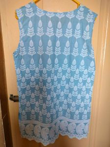 Powder Blue Chikankari Work Kurti For Women
