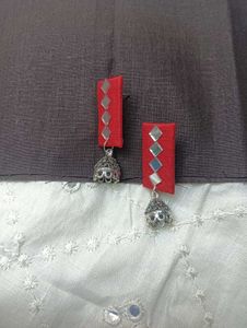 Red Rectangle Jhumka Earrings