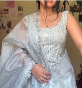 Grey Embroidered Party Wear Set