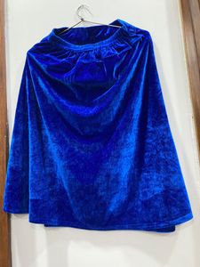 Velvet Knee Length Blue Skirt