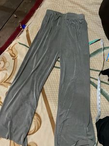 Gray Velvet Shiny Wide Leg Pants