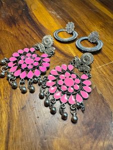 Pink Floral Drop Earrings