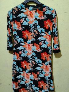 Black Orange Floral Kurtha