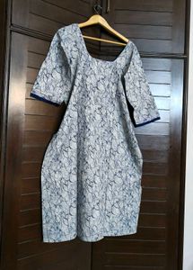 Women Blue Cotton Printed Embroidered Suit Set