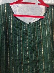 Green &amp; Gold Anarkali Dress