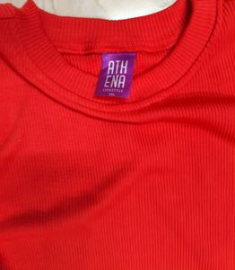 Red Ribbed Knit T-Shirt Dress