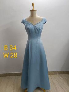 Vintage Blue Satin Evening Gown