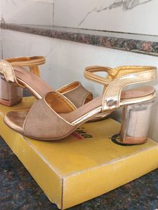 Gold Heels with Clear Block Heel