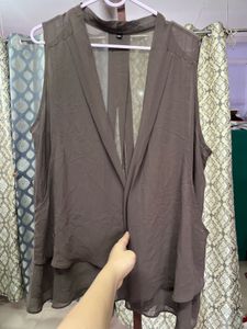 Brown Sheer Sleeveless Shrug