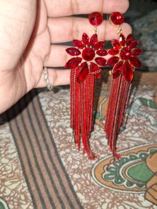 Red Flower Tassel Earrings