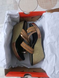 Black And Golden Wedges With Heels