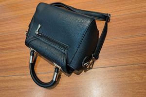 34) Black Croc-Embossed Satchel