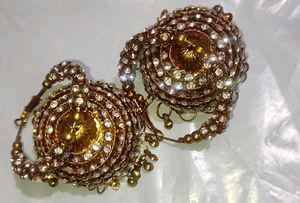Golden White Stone 2 Jhumki Earing Studs