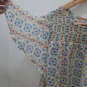 Patterned Smocked Crop Top