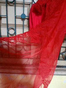 Simple Red Pakistani Suit With Dupatta And Pant