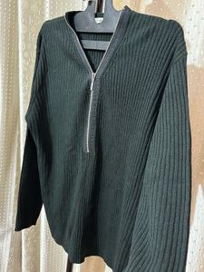 Black Zip-Up Knit Sweater