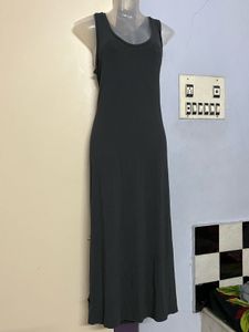 free sizeSleeveless grey Maxi Dress with pockets