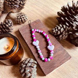 Pink Heart Beaded Phone Charm