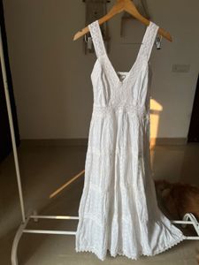 White Tiered Lace Trim Maxi DRESS