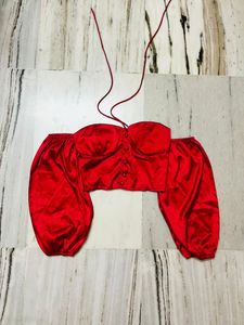 Satin Red Off Shoulder Crop Top