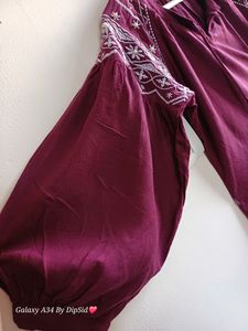 Magenta Colour Ballon Sleeves Top (XS/ S - Size)