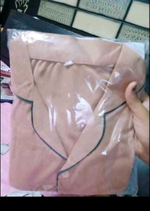 Beige Pajama Top with Dark Green Trim