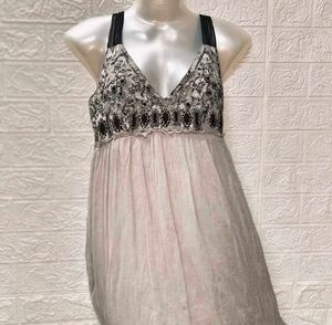 Grey Dress With Embroidery Patch Work