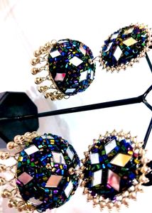 Black Jhumka With Mirror And Bead Work