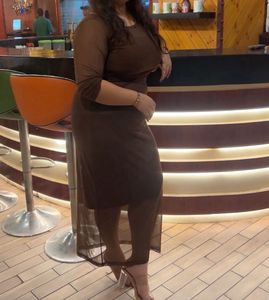 Brown Sheer Midi Dress