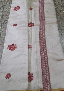 Festive Wear Red White Silk Saree