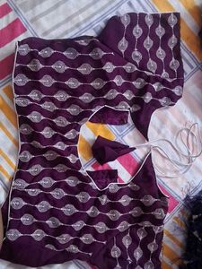 Stylish Purple saree with stitched Blouse