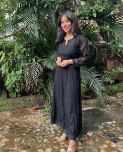 Black Lucknowni Anarkali Top