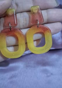 Red yellow geometric shaped resin earring