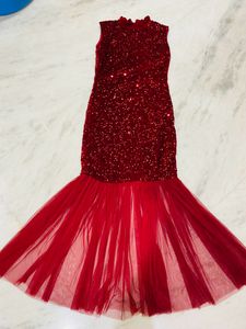 Hot Red Velvet Gown For Party Wear