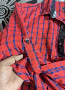 100% Cotton Red Checked Casual Shirt