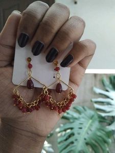 Red Beaded Dangle Earrings