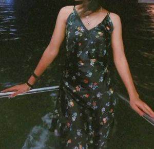 Floral Print Black Slip Dress 🌺✨