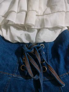 Denim Skirt &amp; Ruffle Blouse Set