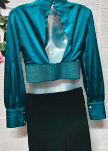 Size S/M 🎁Buy 2 Get 1 Free 🎁Teal SatinCrop Top