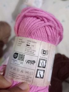 thick crochet yarn, lavender, green, brown